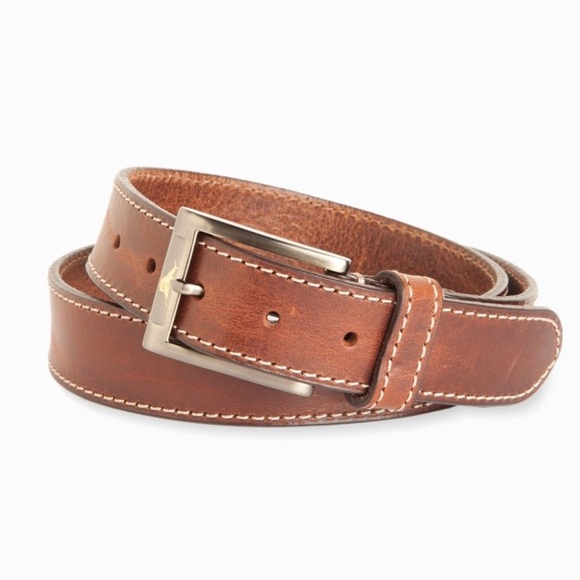 Tommy Bahama Heavy Stitch Brown Leather Belt 50 Inches in Excellent Condition - Picture 9 of 13